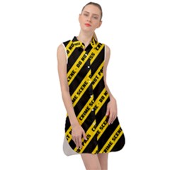 Warning Colors Yellow And Black - Police No Entrance 2 Sleeveless Shirt Dress by DinzDas