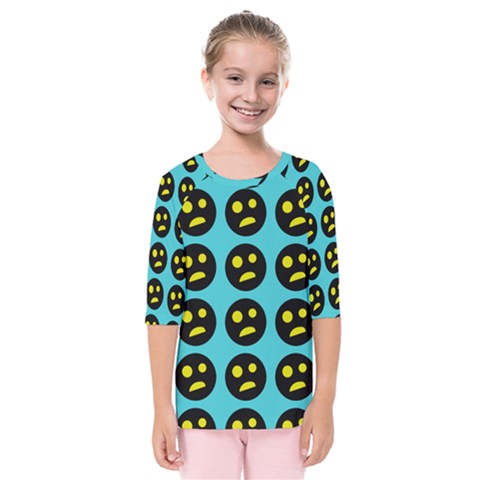 005 - Ugly Smiley With Horror Face - Scary Smiley Kids  Quarter Sleeve Raglan Tee by DinzDas