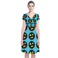 005 - Ugly Smiley With Horror Face - Scary Smiley Short Sleeve Front Wrap Dress by DinzDas