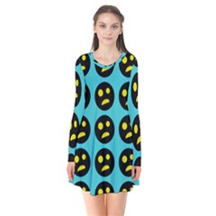 005 - Ugly Smiley With Horror Face - Scary Smiley Long Sleeve V-neck Flare Dress by DinzDas