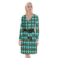 005 - Ugly Smiley With Horror Face - Scary Smiley Long Sleeve Velvet Front Wrap Dress by DinzDas