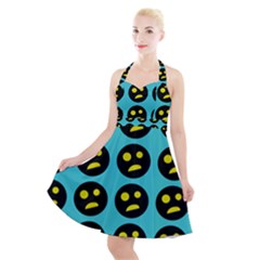 005 - Ugly Smiley With Horror Face - Scary Smiley Halter Party Swing Dress  by DinzDas