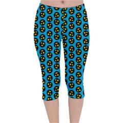 0059 Comic Head Bothered Smiley Pattern Velvet Capri Leggings  by DinzDas