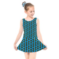 0059 Comic Head Bothered Smiley Pattern Kids  Skater Dress Swimsuit by DinzDas