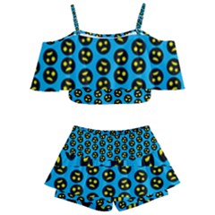 0059 Comic Head Bothered Smiley Pattern Kids  Off Shoulder Skirt Bikini by DinzDas