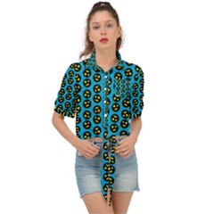 0059 Comic Head Bothered Smiley Pattern Tie Front Shirt  by DinzDas