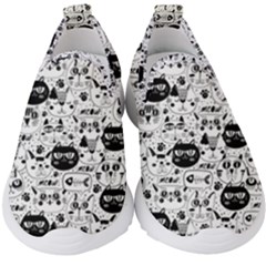 Cute Cat Faces Pattern Kids  Slip On Sneakers by TastefulDesigns