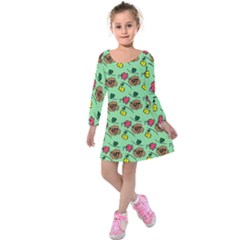 Lady Bug Fart - Nature And Insects Kids  Long Sleeve Velvet Dress by DinzDas