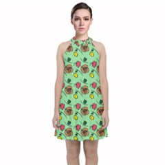 Lady Bug Fart - Nature And Insects Velvet Halter Neckline Dress  by DinzDas