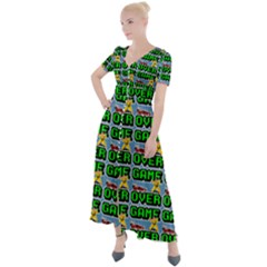 Game Over Karate And Gaming - Pixel Martial Arts Button Up Short Sleeve Maxi Dress by DinzDas