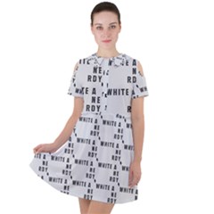 White And Nerdy - Computer Nerds And Geeks Short Sleeve Shoulder Cut Out Dress  by DinzDas