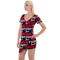 Just Killing It - Silly Toilet Stool Rocket Man Short Sleeve Asymmetric Mini Dress by DinzDas