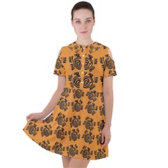 Inka Cultur Animal - Animals And Occult Religion Short Sleeve Shoulder Cut Out Dress  by DinzDas