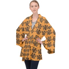 Inka Cultur Animal - Animals And Occult Religion Long Sleeve Velvet Kimono  by DinzDas