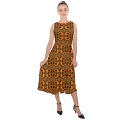 Inka Cultur Animal - Animals And Occult Religion Midi Tie-back Chiffon Dress by DinzDas