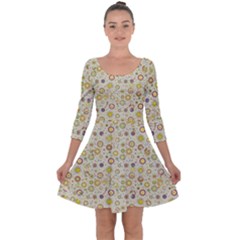 Abstract Flowers And Circle Quarter Sleeve Skater Dress by DinzDas