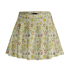 Abstract Flowers And Circle Mini Flare Skirt by DinzDas