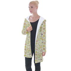 Abstract Flowers And Circle Longline Hooded Cardigan by DinzDas