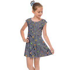 Abstract Flowers And Circle Kids  Cap Sleeve Dress by DinzDas