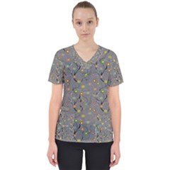 Abstract Flowers And Circle Women s V-neck Scrub Top by DinzDas