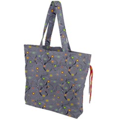Abstract Flowers And Circle Drawstring Tote Bag by DinzDas