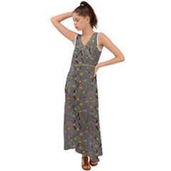 Abstract Flowers And Circle V-neck Chiffon Maxi Dress by DinzDas