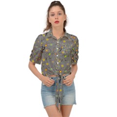 Abstract Flowers And Circle Tie Front Shirt  by DinzDas