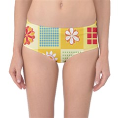 Abstract Flowers And Circle Mid-waist Bikini Bottoms by DinzDas