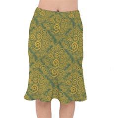 Abstract Flowers And Circle Short Mermaid Skirt by DinzDas