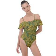 Abstract Flowers And Circle Frill Detail One Piece Swimsuit by DinzDas