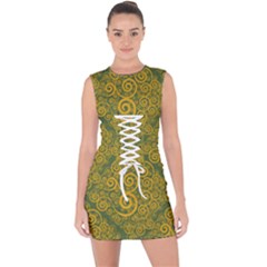 Abstract Flowers And Circle Lace Up Front Bodycon Dress by DinzDas