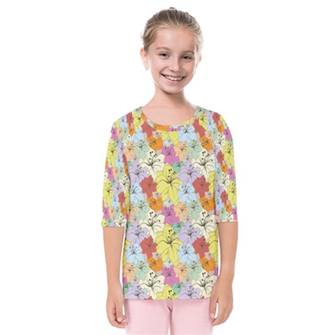 Abstract Flowers And Circle Kids  Quarter Sleeve Raglan Tee by DinzDas