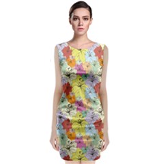 Abstract Flowers And Circle Sleeveless Velvet Midi Dress by DinzDas