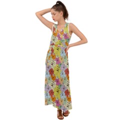 Abstract Flowers And Circle V-neck Chiffon Maxi Dress by DinzDas