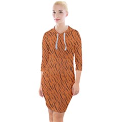 Animal Skin - Lion And Orange Skinnes Animals - Savannah And Africa Quarter Sleeve Hood Bodycon Dress by DinzDas