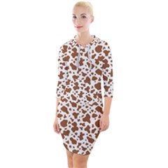 Animal Skin - Brown Cows Are Funny And Brown And White Quarter Sleeve Hood Bodycon Dress by DinzDas