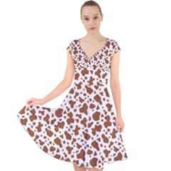 Animal Skin - Brown Cows Are Funny And Brown And White Cap Sleeve Front Wrap Midi Dress by DinzDas