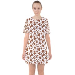 Animal Skin - Brown Cows Are Funny And Brown And White Sixties Short Sleeve Mini Dress by DinzDas
