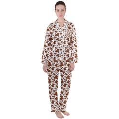Animal Skin - Brown Cows Are Funny And Brown And White Satin Long Sleeve Pyjamas Set by DinzDas