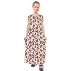 Animal Skin - Brown Cows Are Funny And Brown And White Kids  Short Sleeve Maxi Dress by DinzDas