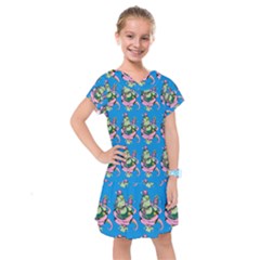 Monster And Cute Monsters Fight With Snake And Cyclops Kids  Drop Waist Dress by DinzDas