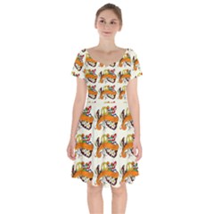 Love And Flowers And Peace Fo All Hippies Short Sleeve Bardot Dress by DinzDas