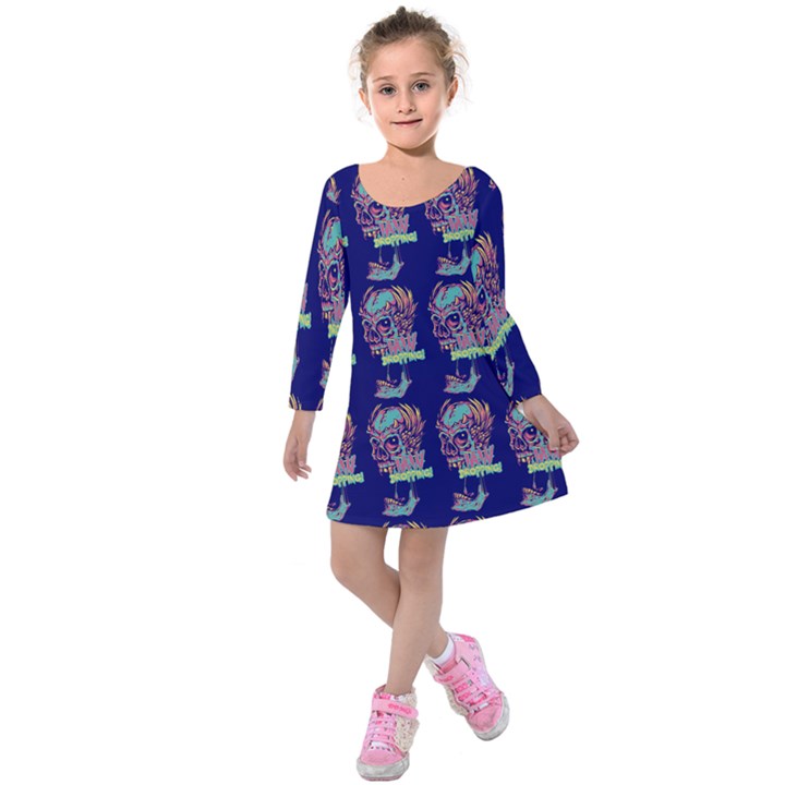 Jaw Dropping Horror Hippie Skull Kids  Long Sleeve Velvet Dress