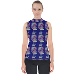 Jaw Dropping Horror Hippie Skull Mock Neck Shell Top by DinzDas
