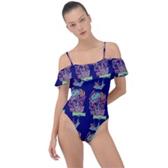 Jaw Dropping Horror Hippie Skull Frill Detail One Piece Swimsuit by DinzDas