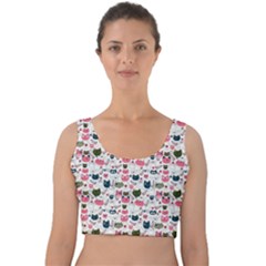 Adorable Seamless Cat Head Pattern01 Velvet Crop Top by TastefulDesigns