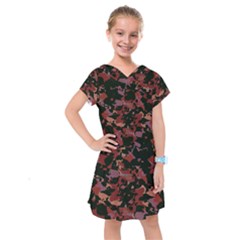 Red Dark Camo Abstract Print Kids  Drop Waist Dress