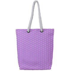 White Polka Dot Pastel Purple Background, Pink Color Vintage Dotted Pattern Full Print Rope Handle Tote (small) by Casemiro
