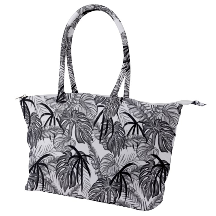 Black and white leafs pattern, tropical jungle, nature themed Canvas Shoulder Bag