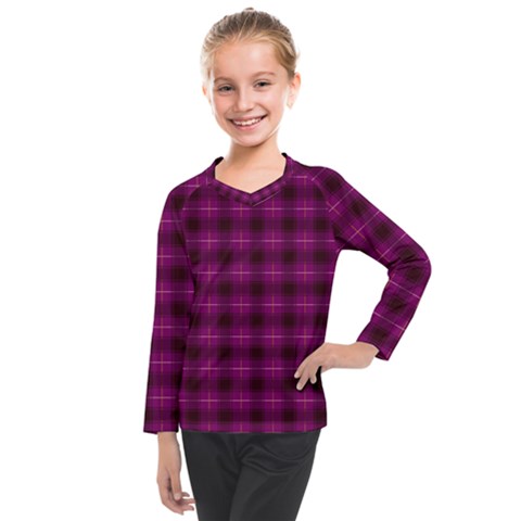 Dark Purple, Violet Tartan, Buffalo Plaid Like Pattern Kids  Long Mesh Tee by Casemiro